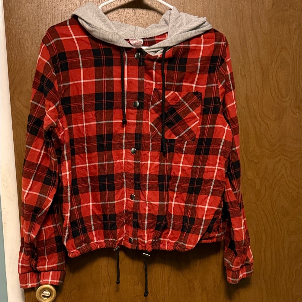 No Boundaries Red Plaid Hoodie size XL (15-17)